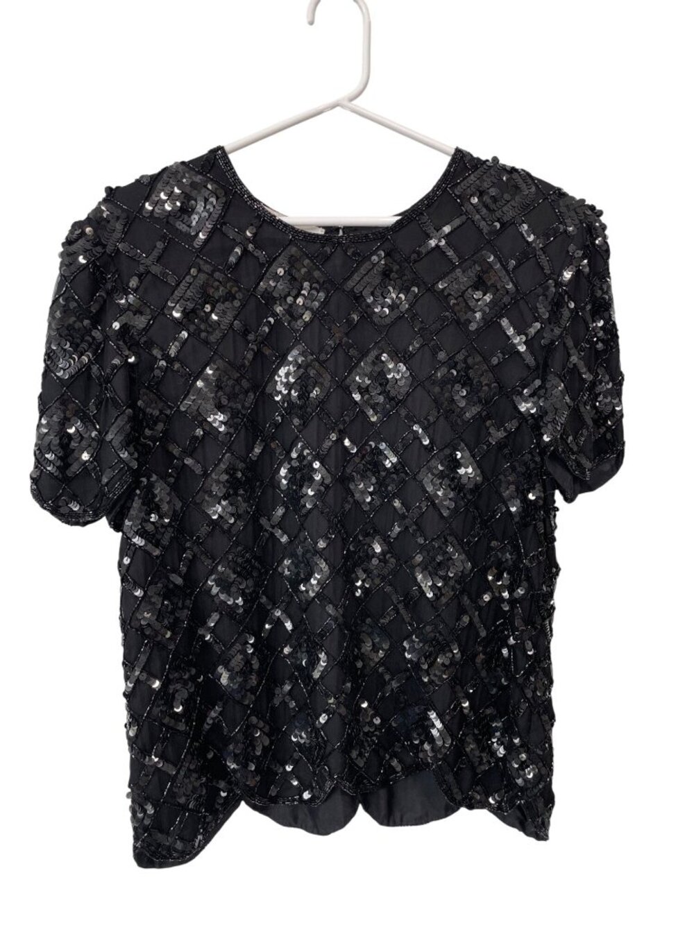 Vintage Night Vogue Top Large Embellished Sequin Beaded Black Retro Disco